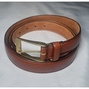 Men Leather Belt Italian Full Grain Brown Size 48 Solid Brass Buckle Italy Made